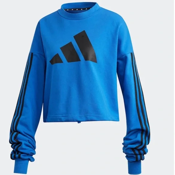 Adidas Oversized Crop sweater cinch waist Blue M - Picture 4 of 14